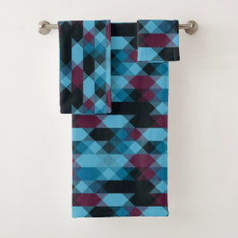 Conjunto De Toalhas azul berry e geométrico ébano