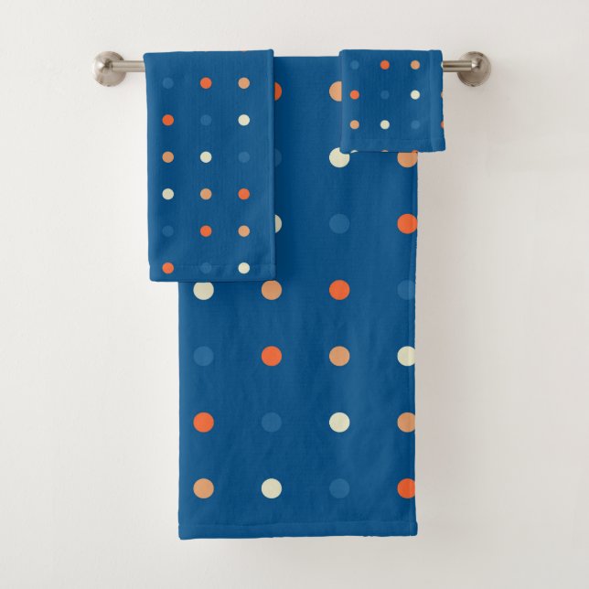 Conjunto De Toalhas Azul, branco e Pontos Laranja (Insitu)
