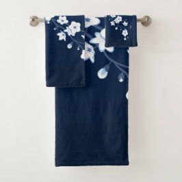 Conjunto De Toalhas Azul Branco Flor de Cerejeira
