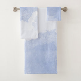 Conjunto De Toalhas Azul branco salpico abstrato de aquarela costeira