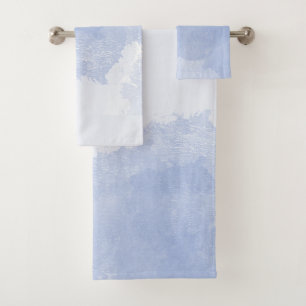 Conjunto De Toalhas Azul branco salpico abstrato de aquarela costeira