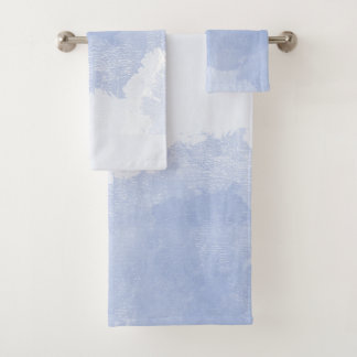 Conjunto De Toalhas Azul branco salpico abstrato de aquarela costeira