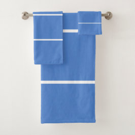 Conjunto De Toalhas Azul Centáurea Branco Linhas Geométricas
