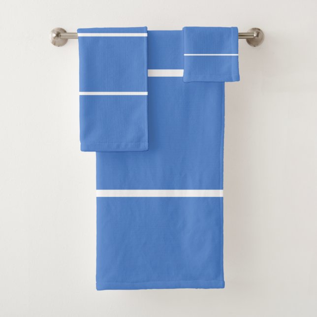 Conjunto De Toalhas Azul Centáurea Branco Linhas Geométricas (Insitu)