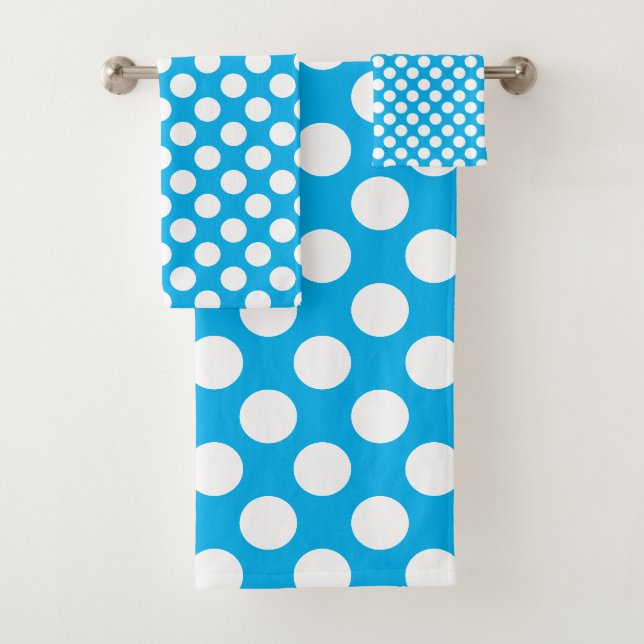 Conjunto De Toalhas Azul Céu: Padrão de Bolinhas Brancas Grandes (Insitu)
