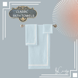 Conjunto De Toalhas Azul claro com borda branca