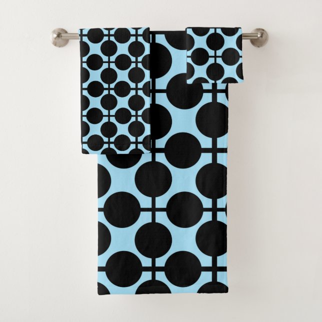 Conjunto De Toalhas Azul claro com geometria preta (Insitu)
