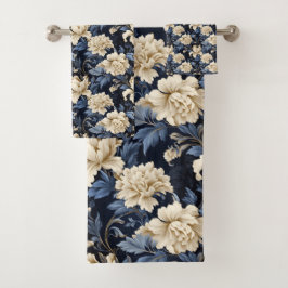 Conjunto De Toalhas Azul Creme Floral Moderno