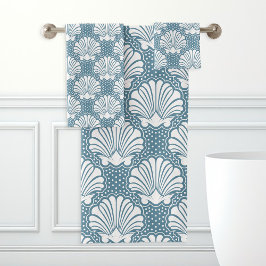 Conjunto De Toalhas Azul e Branco Concha