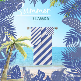 Conjunto De Toalhas Azul e branco riscados