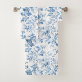 Conjunto De Toalhas Azul e Branco - Toile - Floral