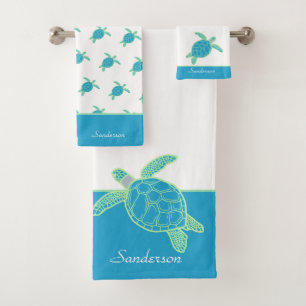 Conjunto De Toalhas Azul e Cinzas da Tartaruga do Mar Costeiro Marítim