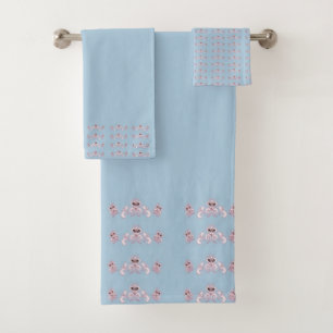 Conjunto de Toalhas Azul e Cranberry