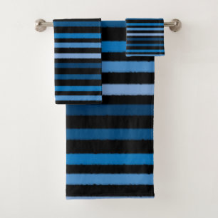 Conjunto De Toalhas Azul e preto riscado