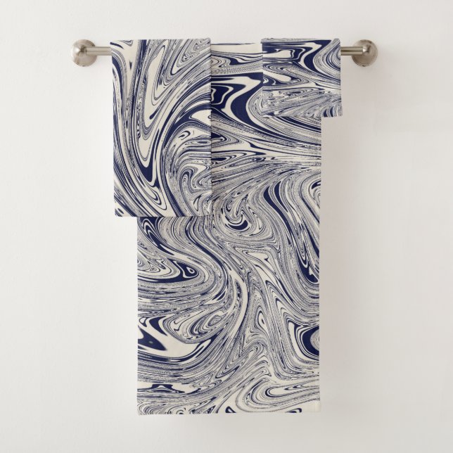 Conjunto De Toalhas Azul Elegante e mármore branco (Insitu)