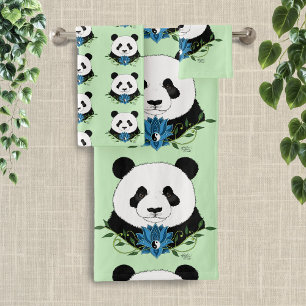 Conjunto De Toalhas Azul Flor de Lotus Panda Bear