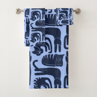 Conjunto De Toalhas Azul Gatos