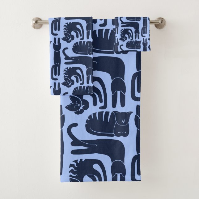 Conjunto De Toalhas Azul Gatos (Insitu)