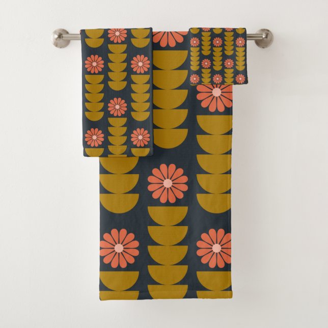 Conjunto De Toalhas Azul Geométrico Bold Boho Dourado  (Insitu)