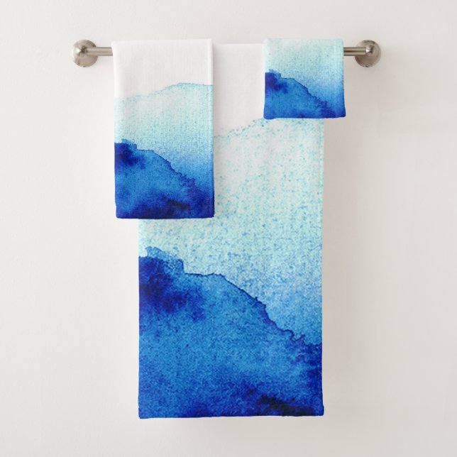 Conjunto De Toalhas Azul Indigo com Aquarela Eetérea (Insitu)