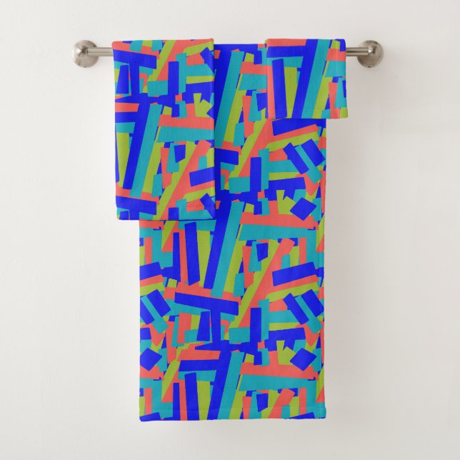 Conjunto De Toalhas Azul Lima Ousado e Brilhante, Remendos Abstratos d (Insitu)