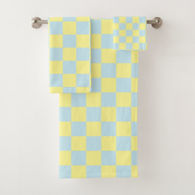 Conjunto De Toalhas Azul macio e amarelo verificados (Insitu)
