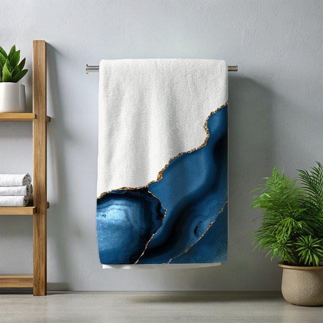 Conjunto De Toalhas Azul Marinho com Ágata Metálica Dourada (Criador carregado)