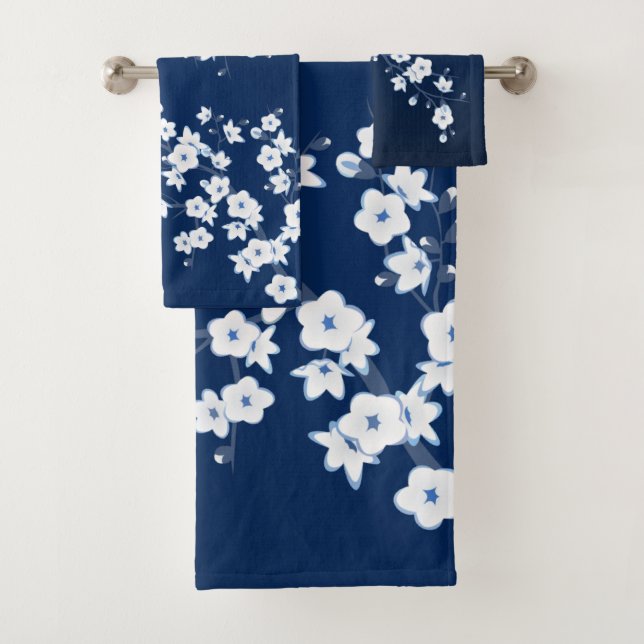Conjunto De Toalhas Azul-Marinho de Cherry Blossom (Insitu)