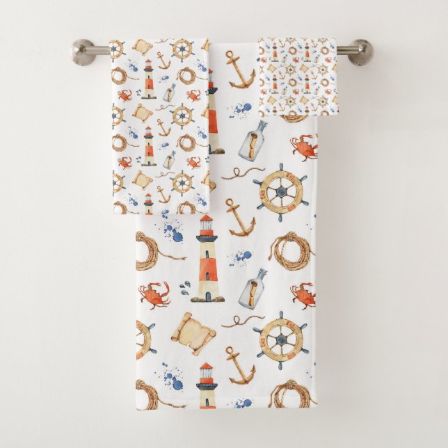 Conjunto De Toalhas Azul Marinho de Nome Personalizado Náutico (Insitu)