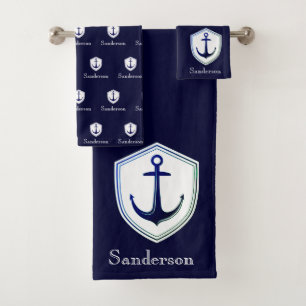 Conjunto De Toalhas Azul Marinho do Oceano Ancoradouro da Ancoragem Ná