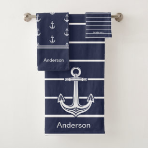 Conjunto De Toalhas Azul Marinho do Oceano Ancoradouro Náutico