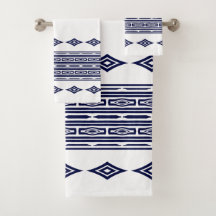 Azul Marinho e Branco Padrão Listrado Tribal Aztec
