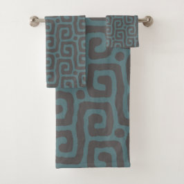 Conjunto De Toalhas Azul marinho e padrão abstrato verde