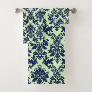 Conjunto De Toalhas Azul-marinho elegante nos açudes florais de vinhet