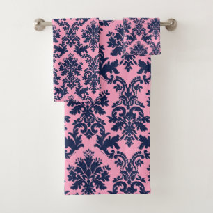 Conjunto De Toalhas Azul-marinho elegante nos frascos florais cor-de-r