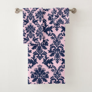 Conjunto De Toalhas Azul-marinho elegante nos frascos florais cor-de-r