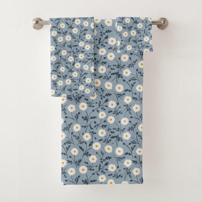 Conjunto De Toalhas Azul Marinho Francês Padrão de Margarida Moderna F (Insitu)