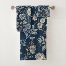 Azul Marinho Padrão Floral Botânico Vintage