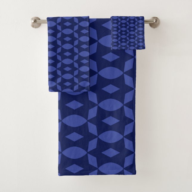 Conjunto De Toalhas Azul Marinho Retro Padrão de Duas Cores Casa (Insitu)
