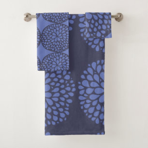 Conjunto De Toalhas Azul Marinho Scandi Moderno Floral Abstrato