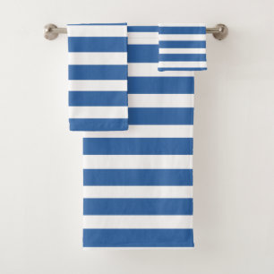 Conjunto De Toalhas Azul Náutico e Listras Brancas Arte Costeira de Pr