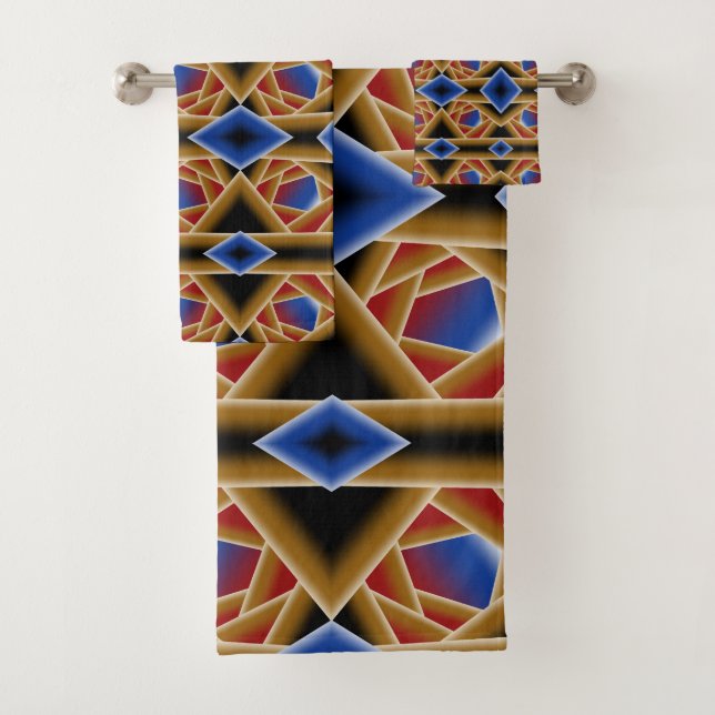 Conjunto De Toalhas Azul Negro Vermelho Dourado Abyss Abstrato Art (Insitu)