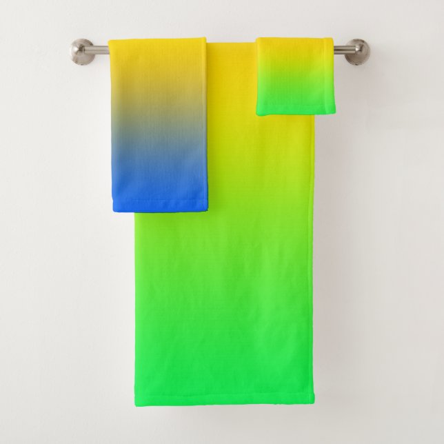 Conjunto De Toalhas Azul neon, amarelo, gradiente verde, ombre. (Insitu)