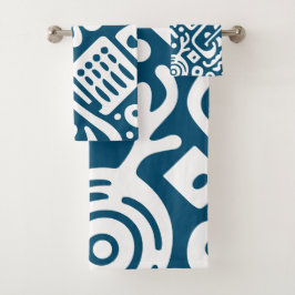 Conjunto De Toalhas Azul Oceano e Doodles Brancos 2 de 4