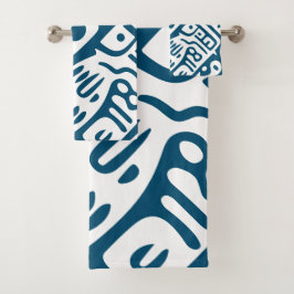 Conjunto De Toalhas Azul Oceano e Doodles Brancos 3 de 4