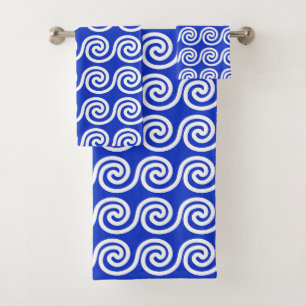 Conjunto De Toalhas Azul Padrão de Ondas Chave Meander Grego