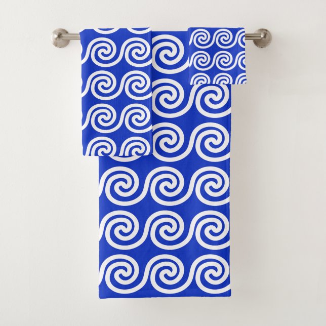 Conjunto De Toalhas Azul Padrão de Ondas Chave Meander Grego (Insitu)