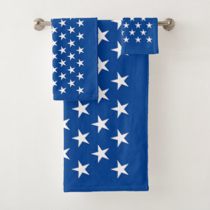 Conjunto De Toalhas Azul Patriótico com 50 Estrelas Brancas e Bandeir