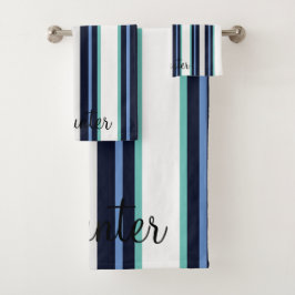 Conjunto De Toalhas Azul Personalizado E Moderno Cursivo Família Teal