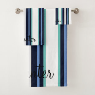 Conjunto De Toalhas Azul Personalizado E Moderno Cursivo Família Teal